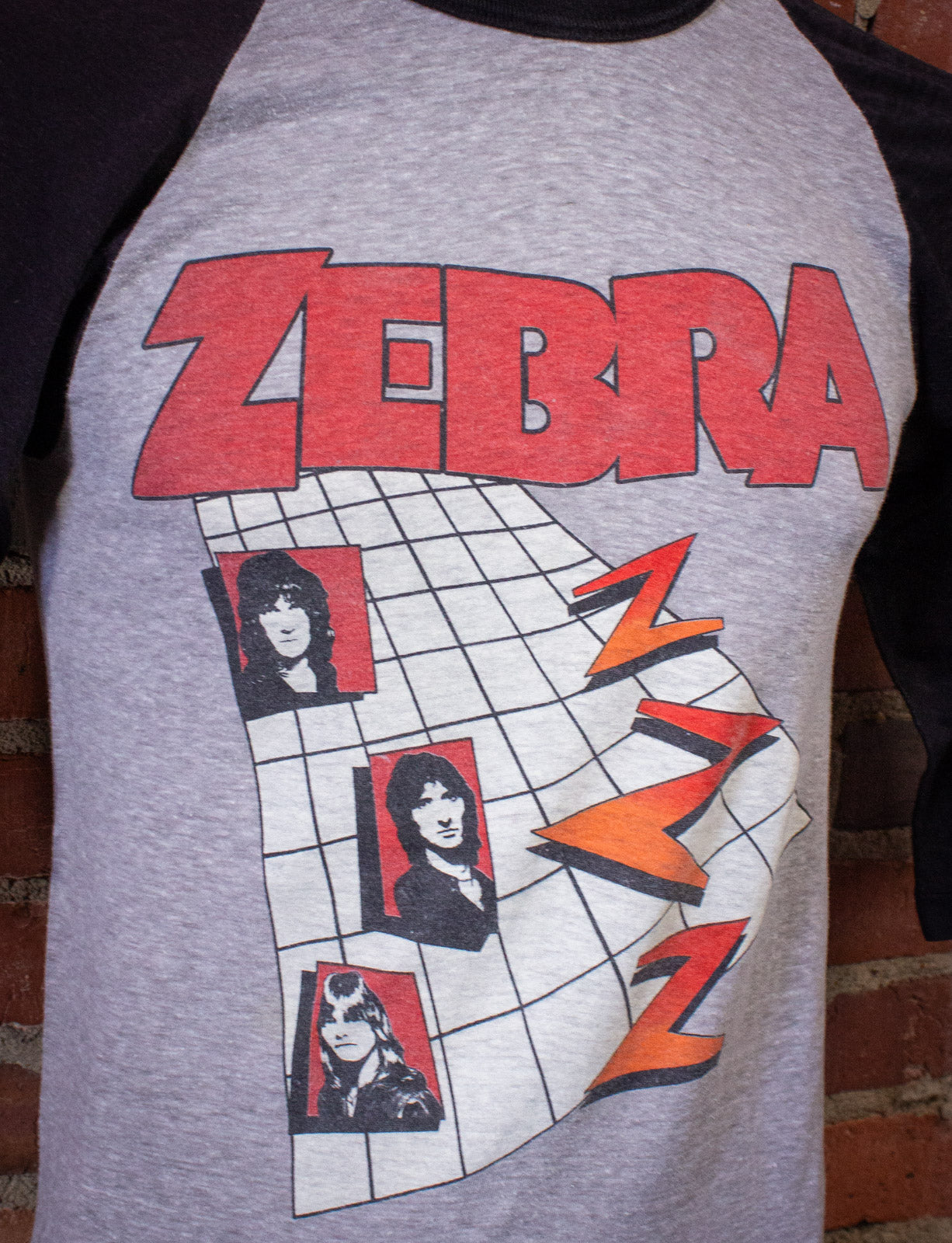 Vintage Zebra Concert T Shirt Raglan 1983 Grey-Black XS