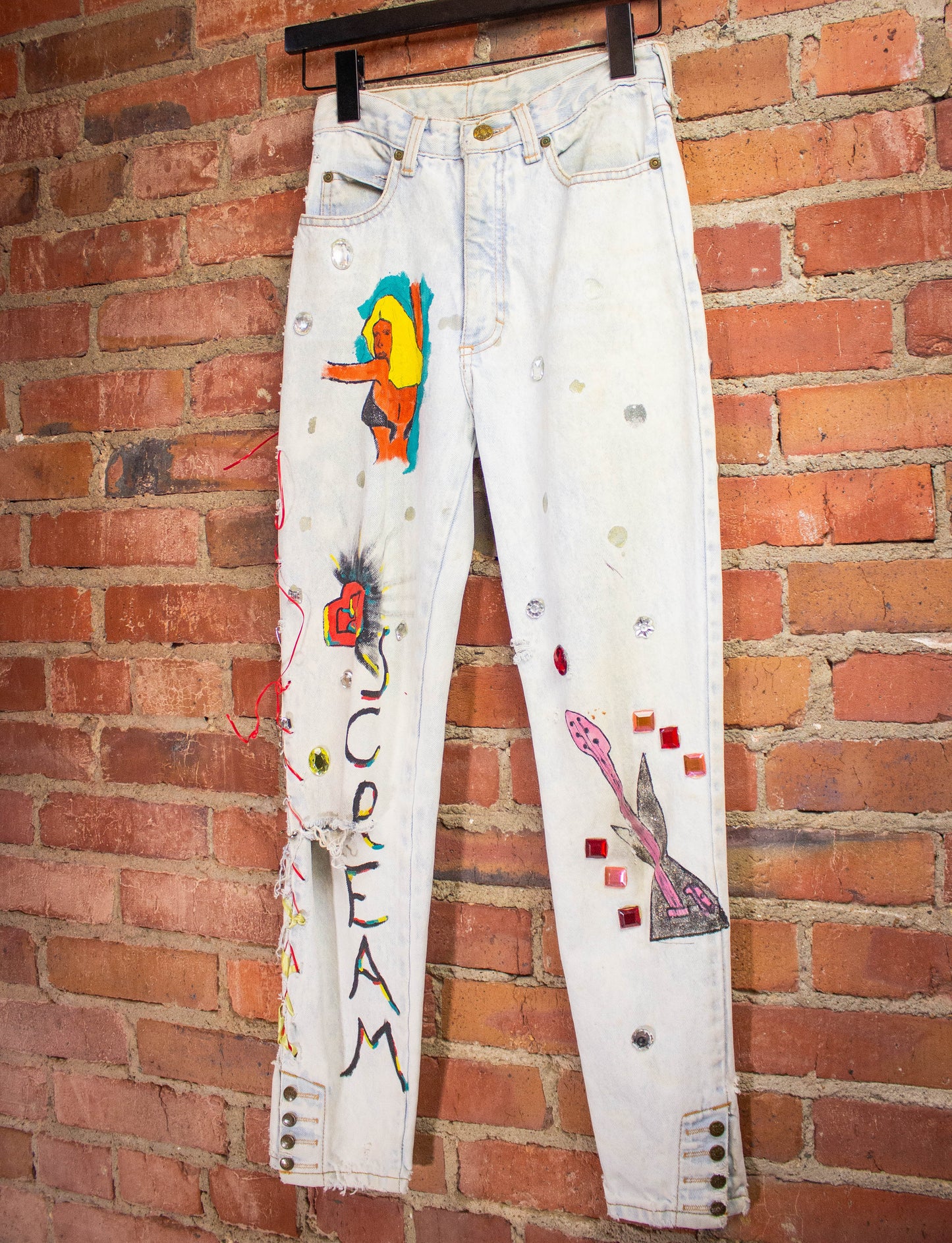 Vintage Zena System Painted Light Wash Jeans 1990s 24W