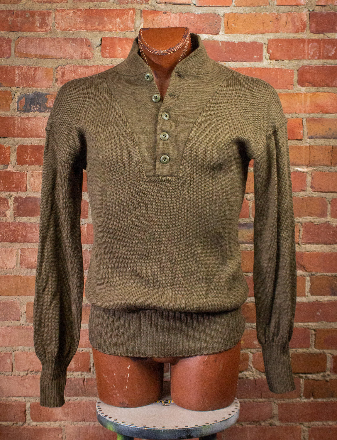 Vintage Military Henley Sweater Brown Large