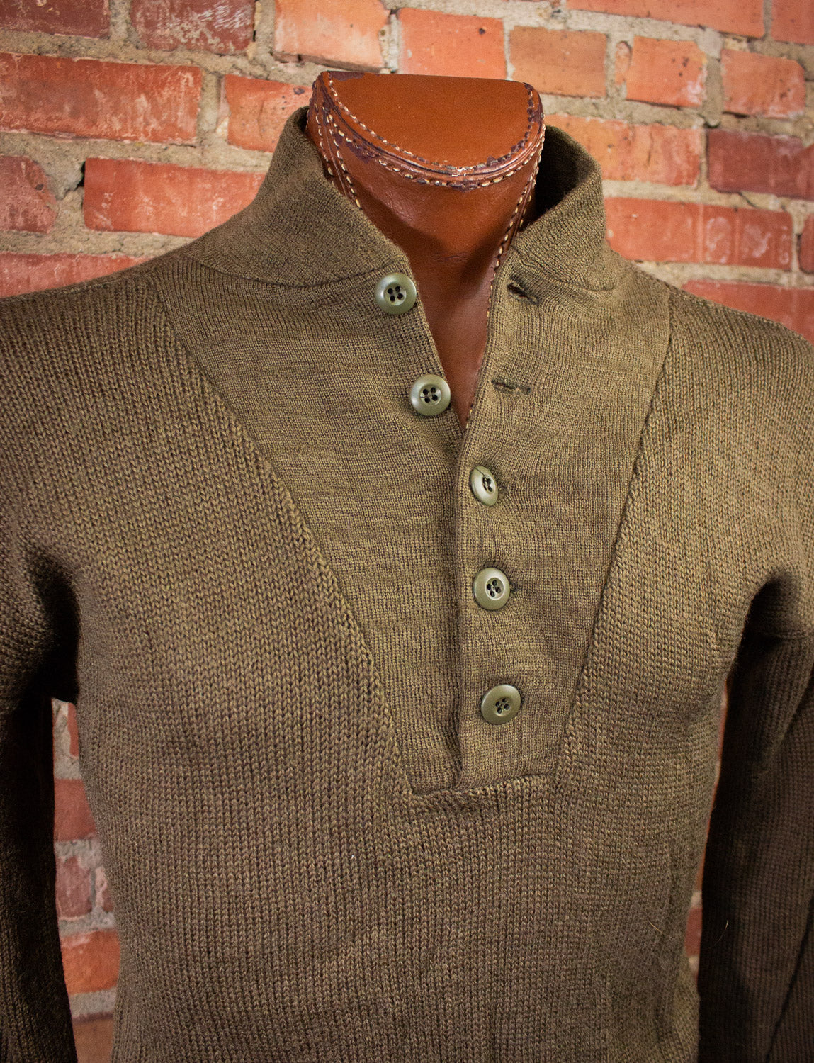 Vintage Military Henley Sweater Brown Large