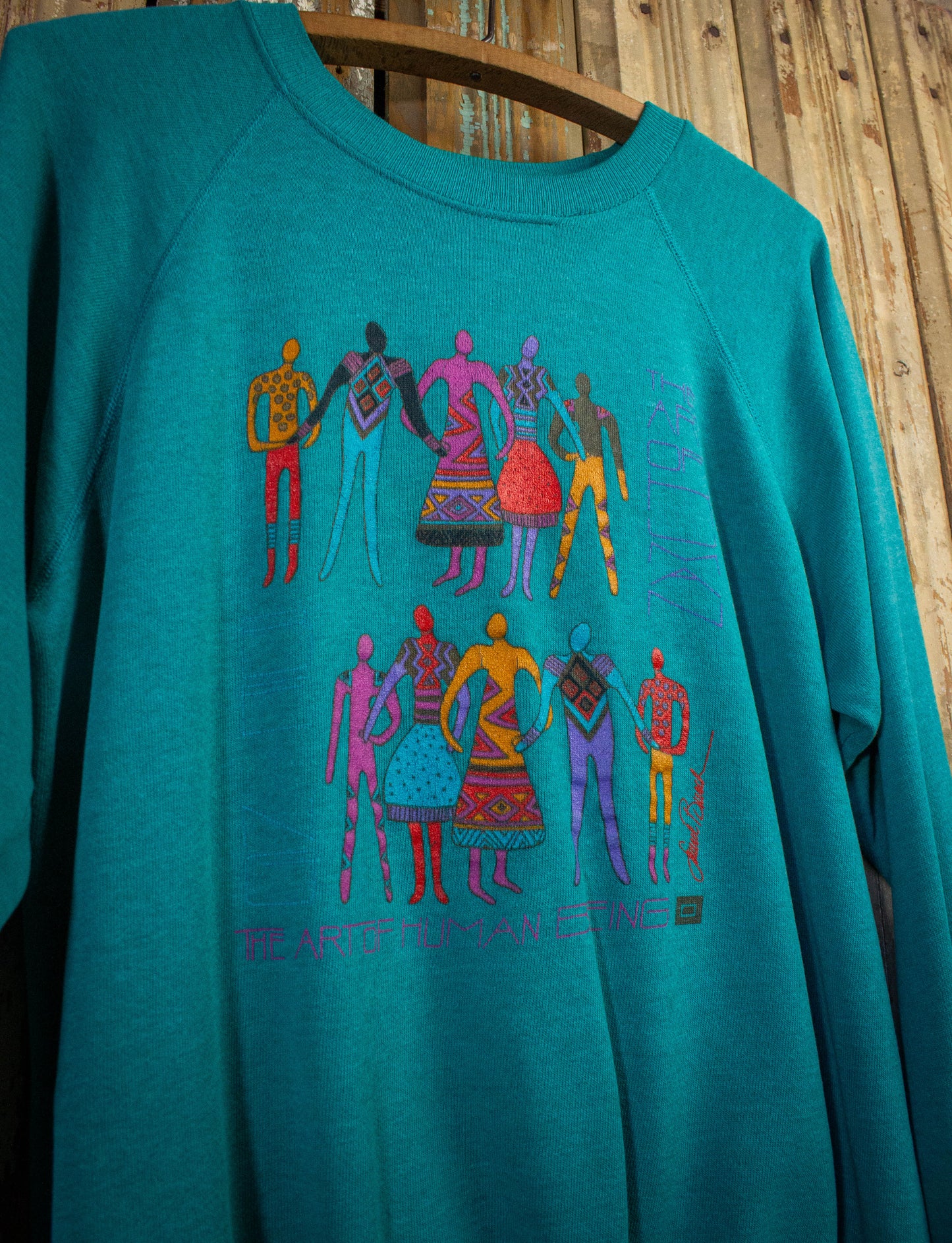 Vitntage The Art of Human Beings Graphic Sweatshirt Teal Large