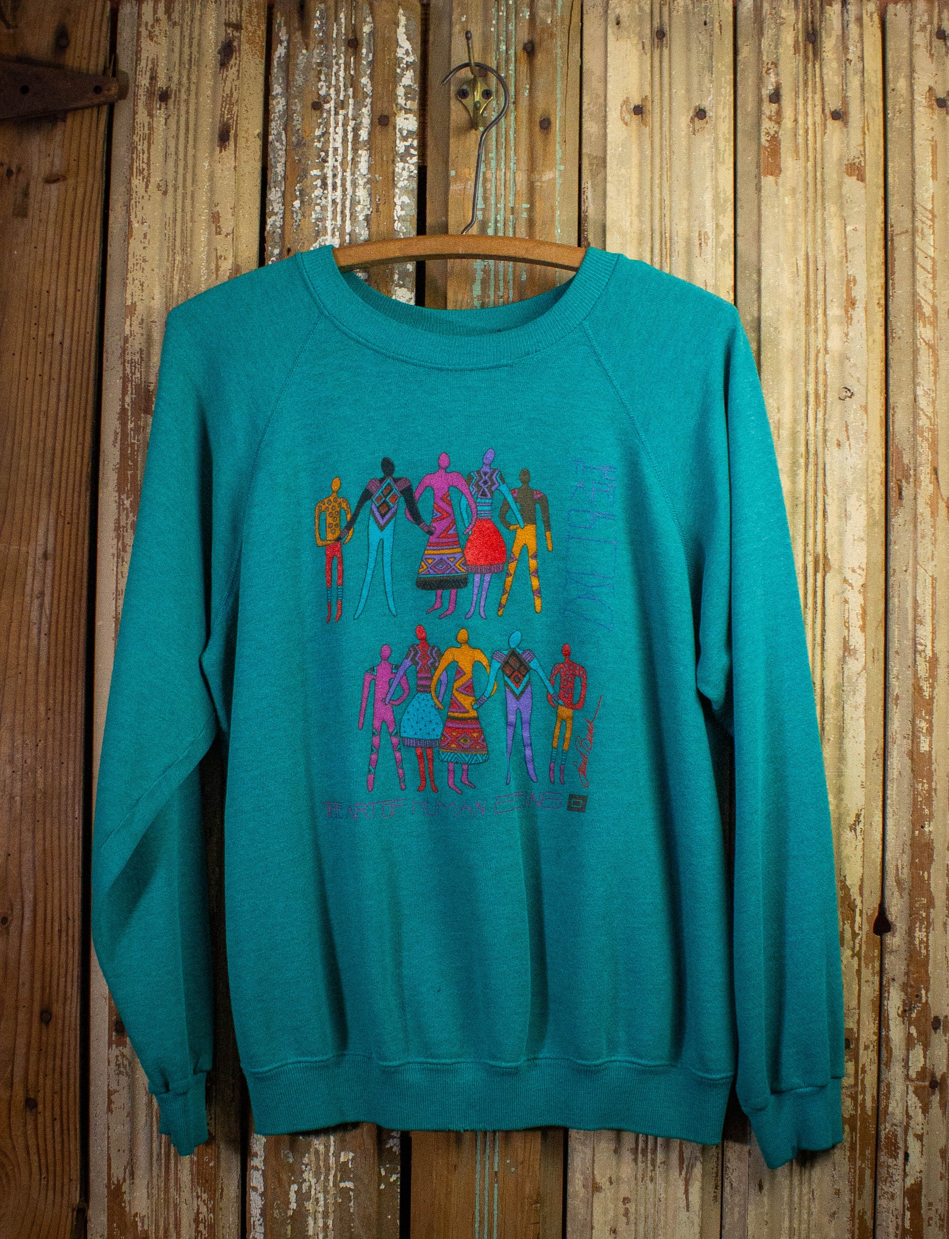 Vitntage The Art of Human Beings Graphic Sweatshirt Teal Large