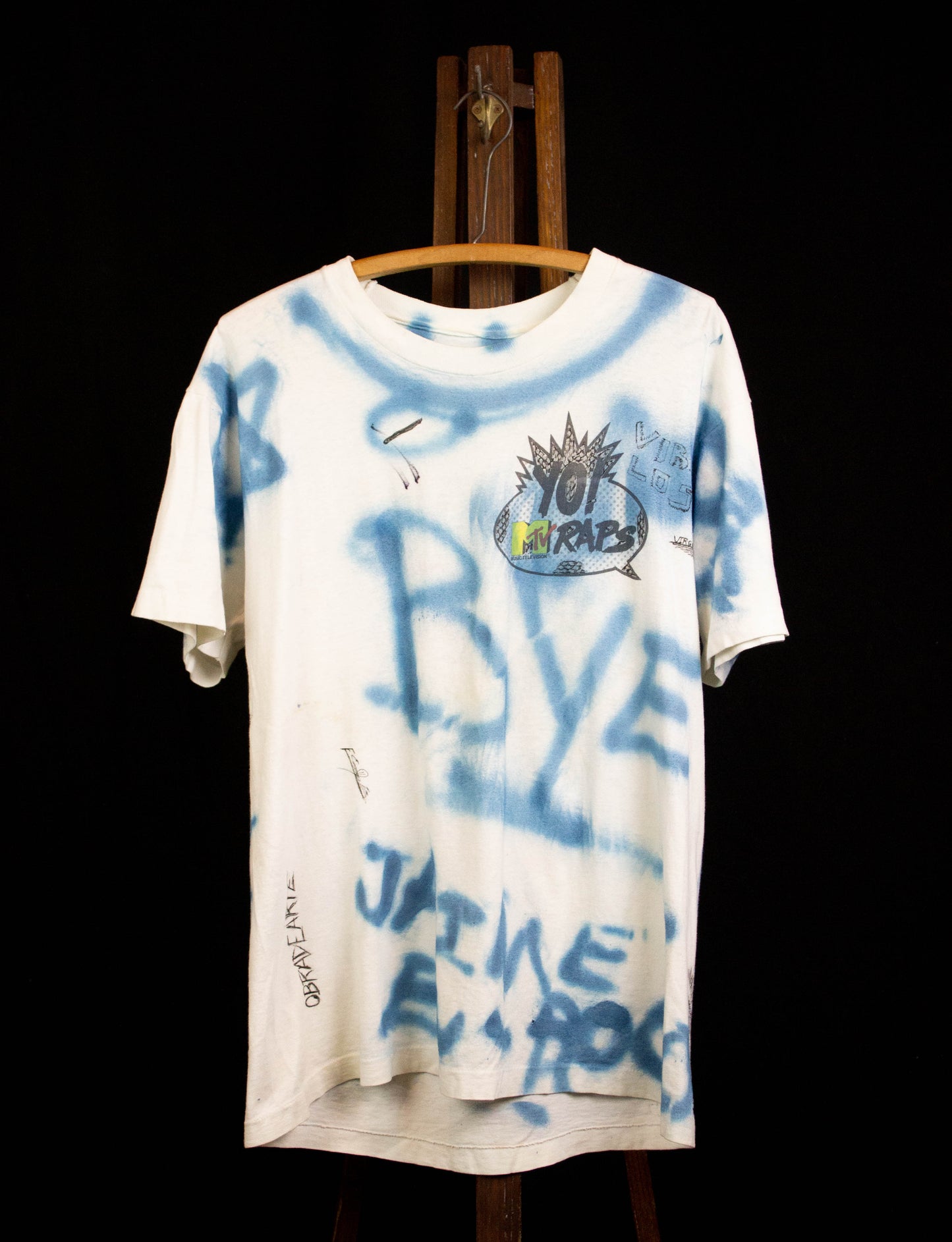 Vintage 1996 Yo! MTV Raps Customized Graphic T Shirt White and Blue Large