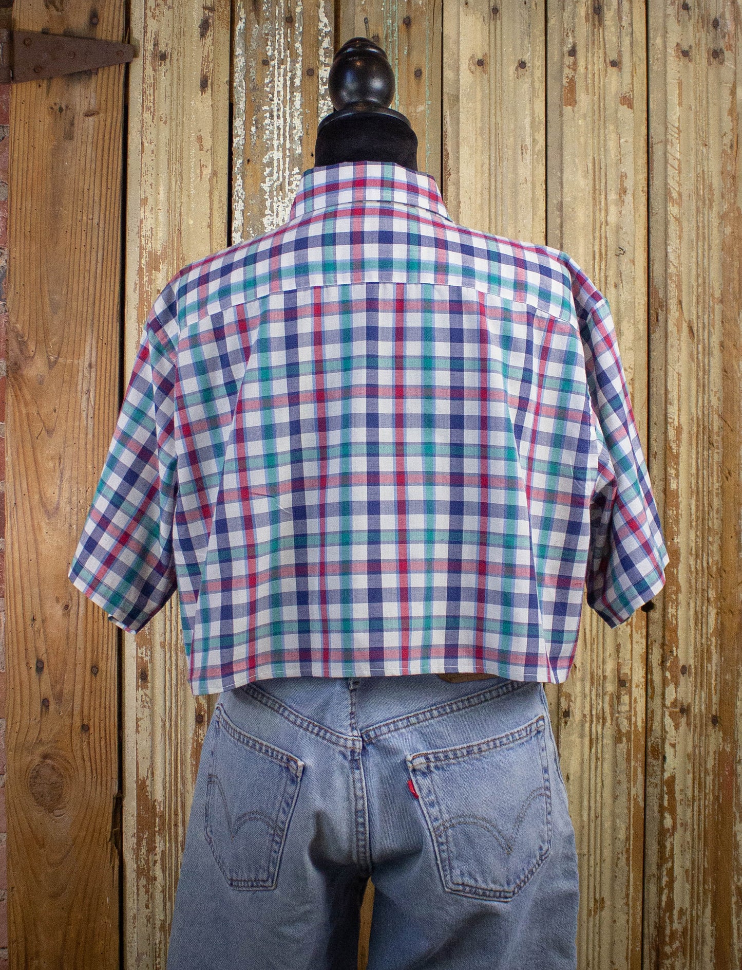 Arrow Sport Cropped Plaid Button Up Shirt Large