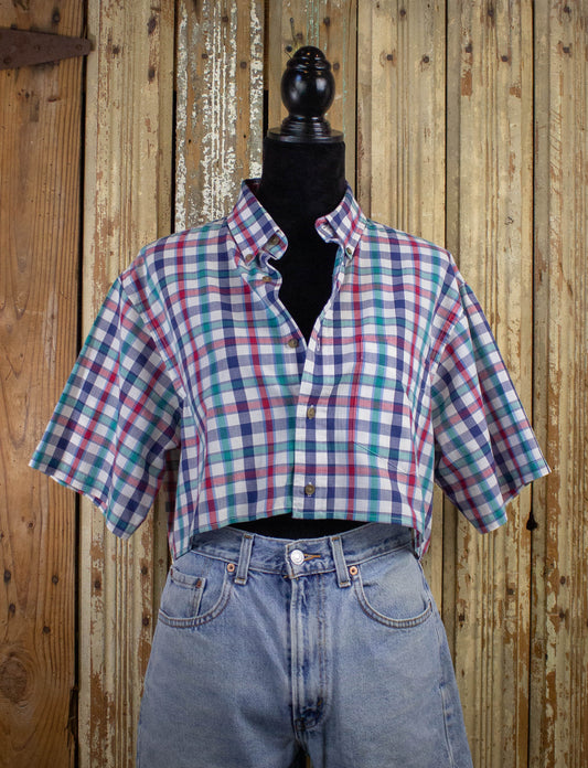 Arrow Sport Cropped Plaid Button Up Shirt Large