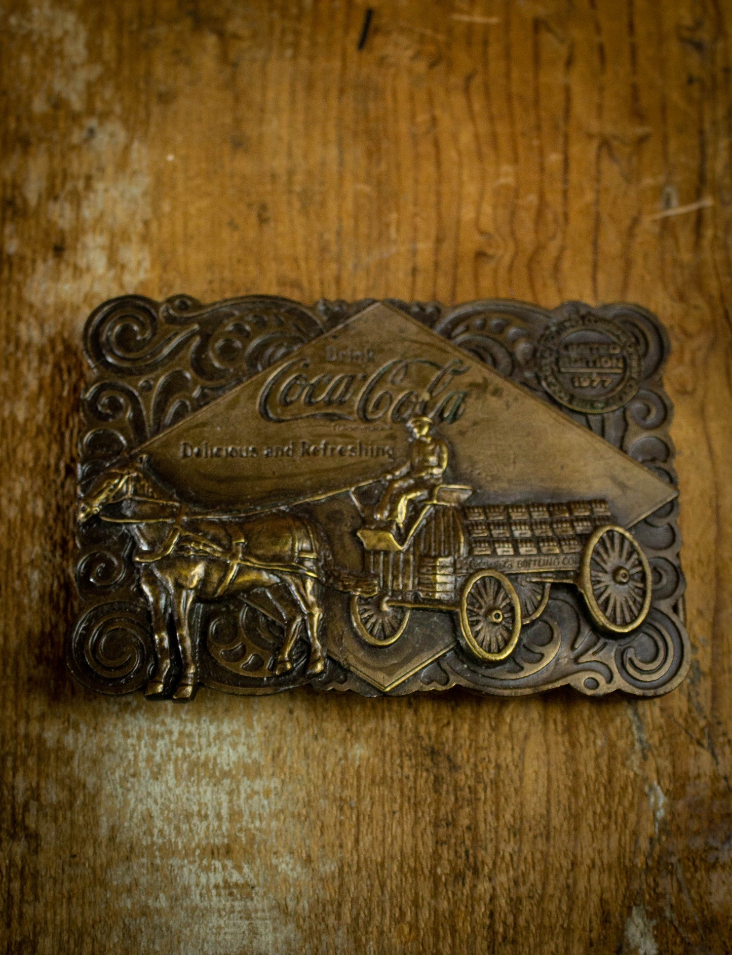 Vintage 1977 Coca-Cola Horse & Buggy Belt Buckle