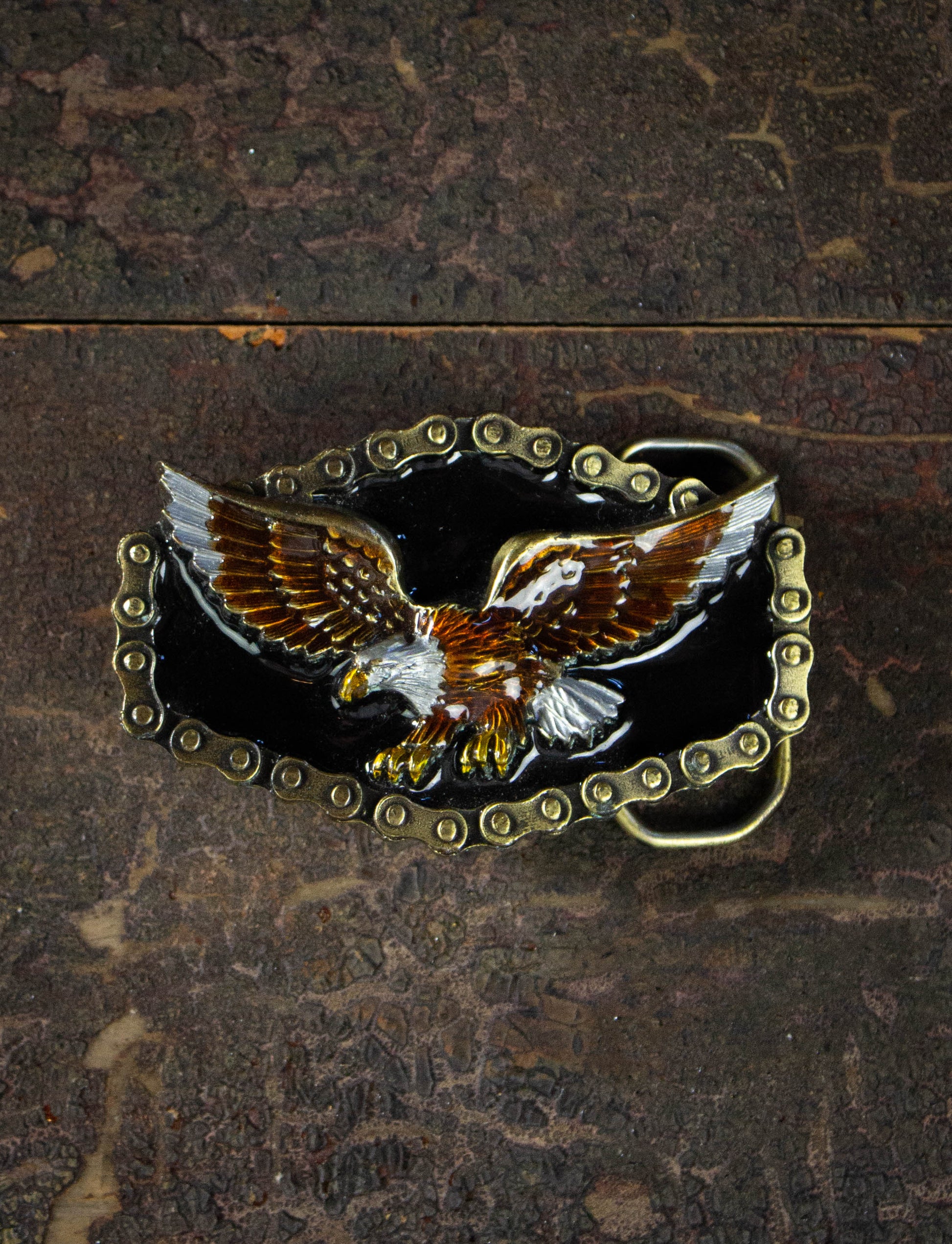 Vintage 1983 Enamel Eagle Brass Belt Buckle