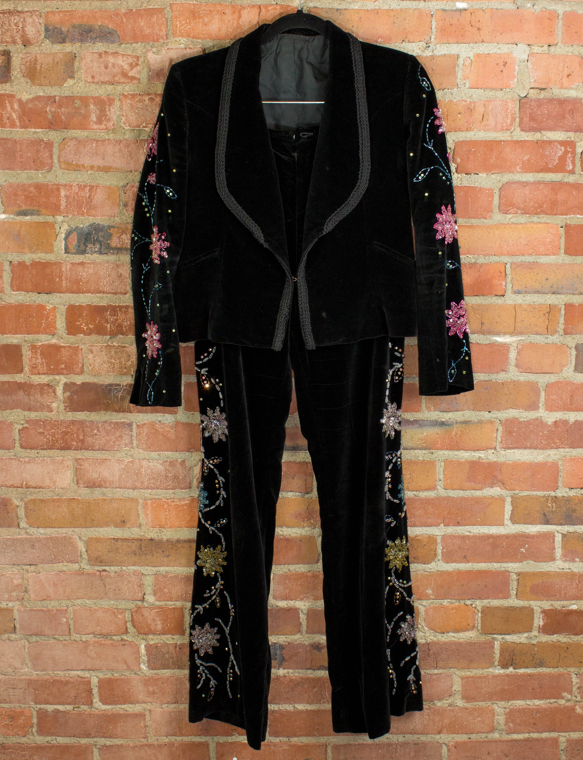 Vintage Granny Takes A Trip Black Velvet Bolero Jacket & Pants 70s Lou Reed