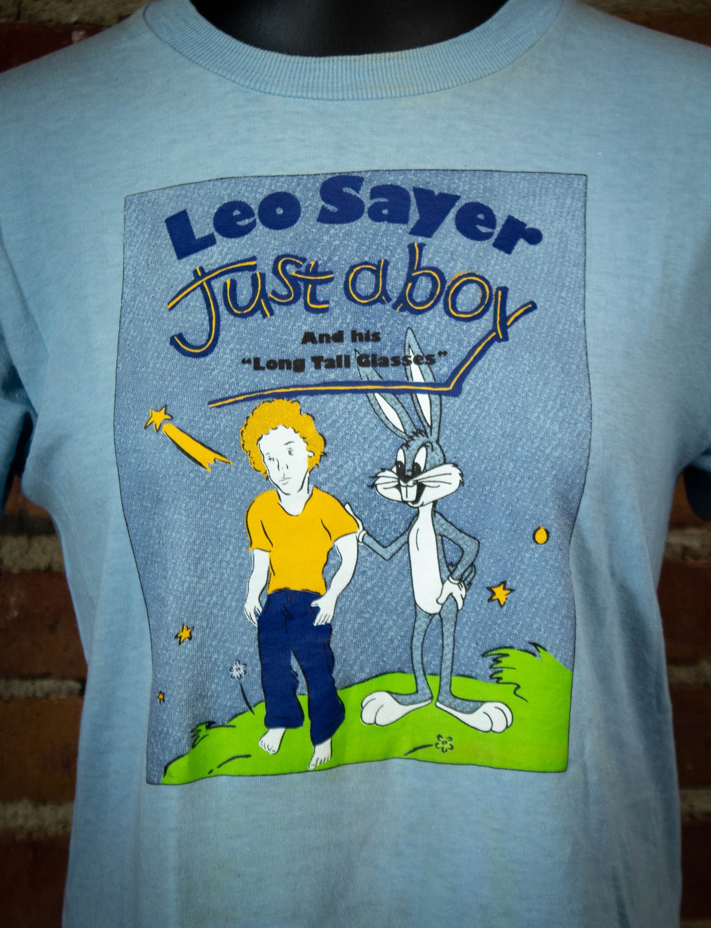 Vintage 1975 Leo Sayer Just A Bot & His Long Tall Glasses Live At The Troubadour Baby Blue Concert T Shirt Small