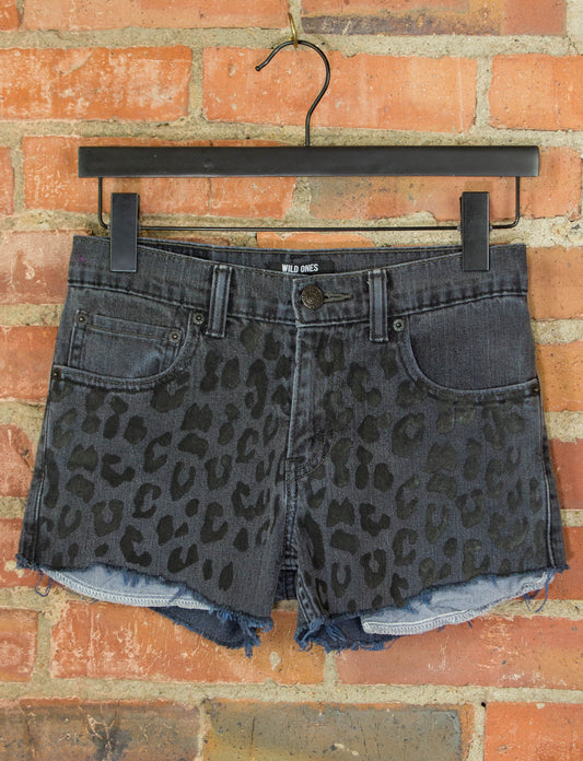 Levi's x Wild Ones Cut Off Denim Shorts 511 Slim Fit Black Leopard Print 26 Waist