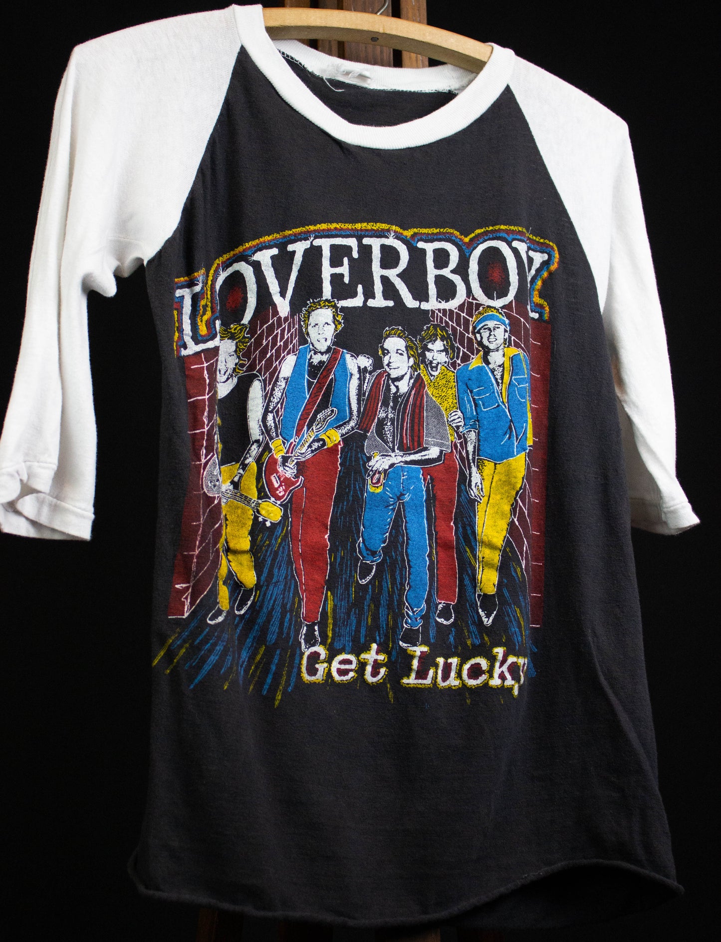 Vintage Loverboy Get Lucky Black and White Raglan Small