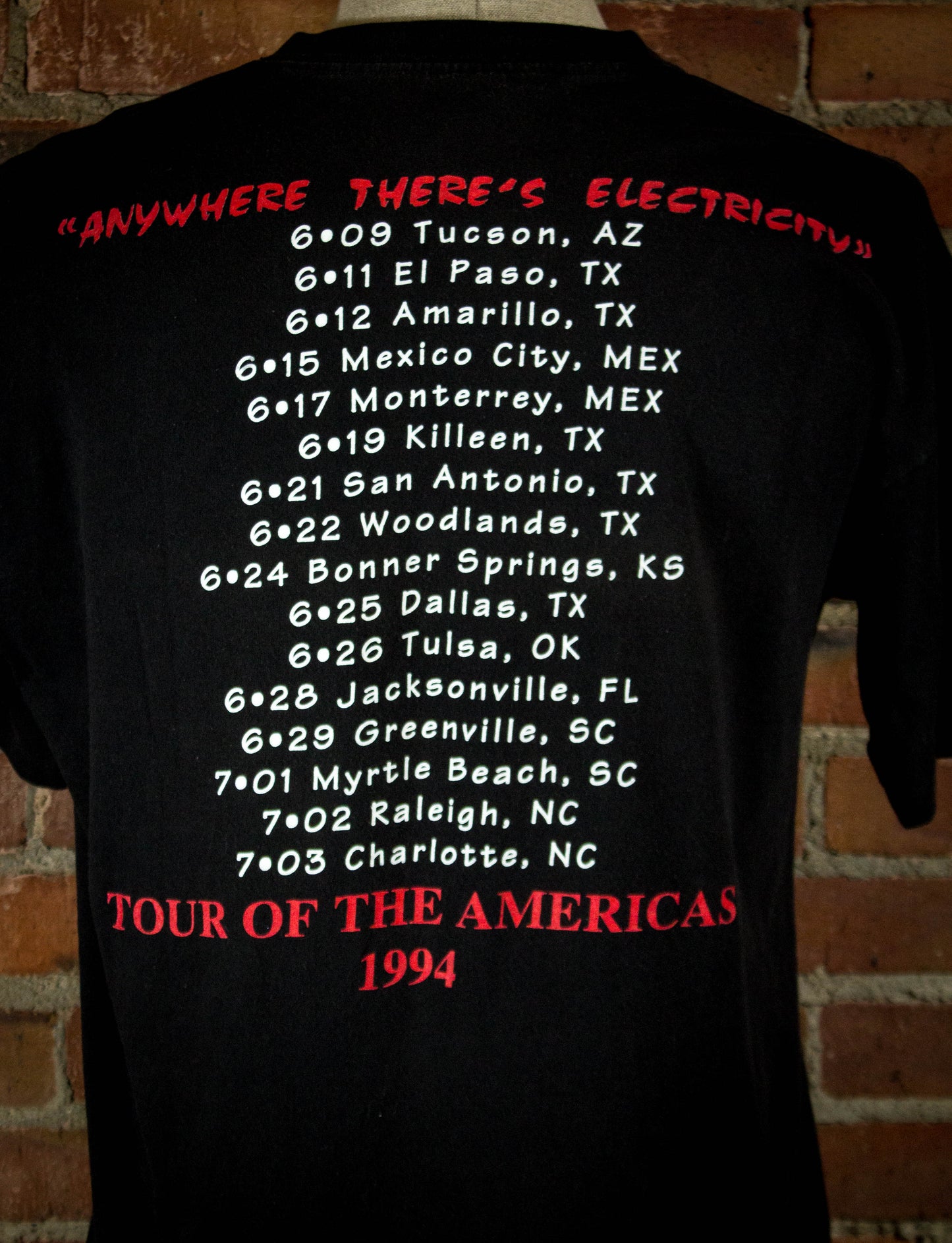 Vintage 1994 Motley Crue Anywhere Theres Electricity Tour Of The Americas Uncle Jack Black Concert T Shirt Unisex XL