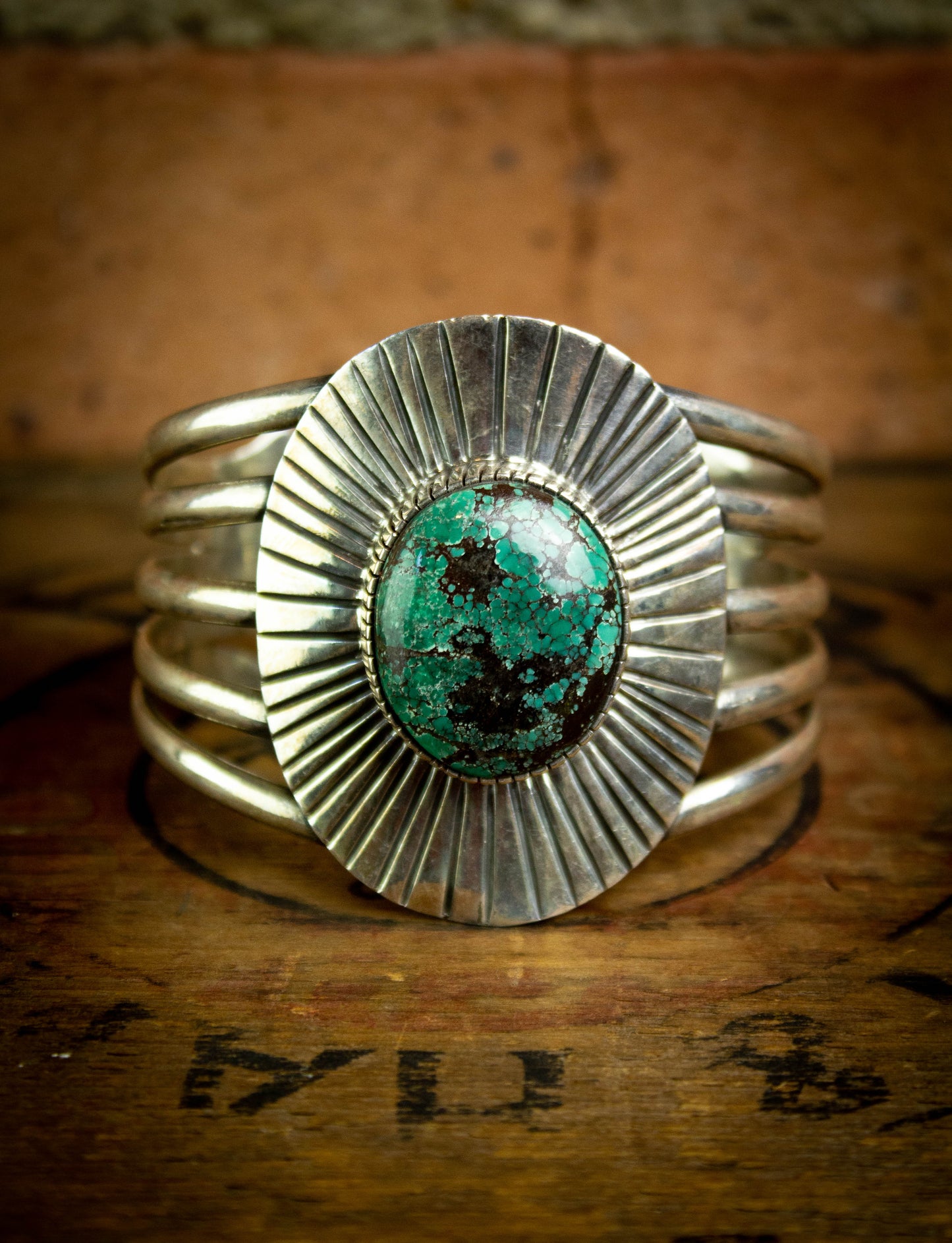 Vintage Silver and Turquoise Sunburst Cuff Bracelet