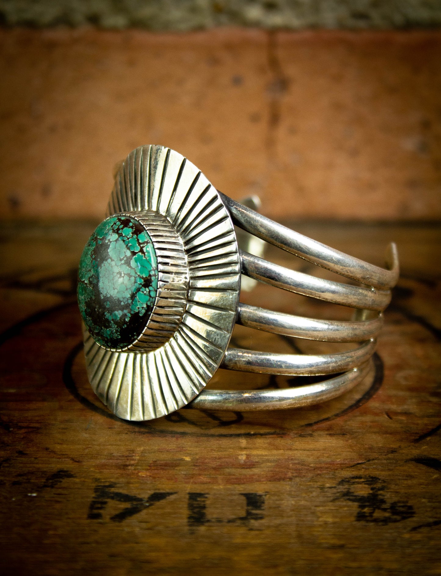 Vintage Silver and Turquoise Sunburst Cuff Bracelet