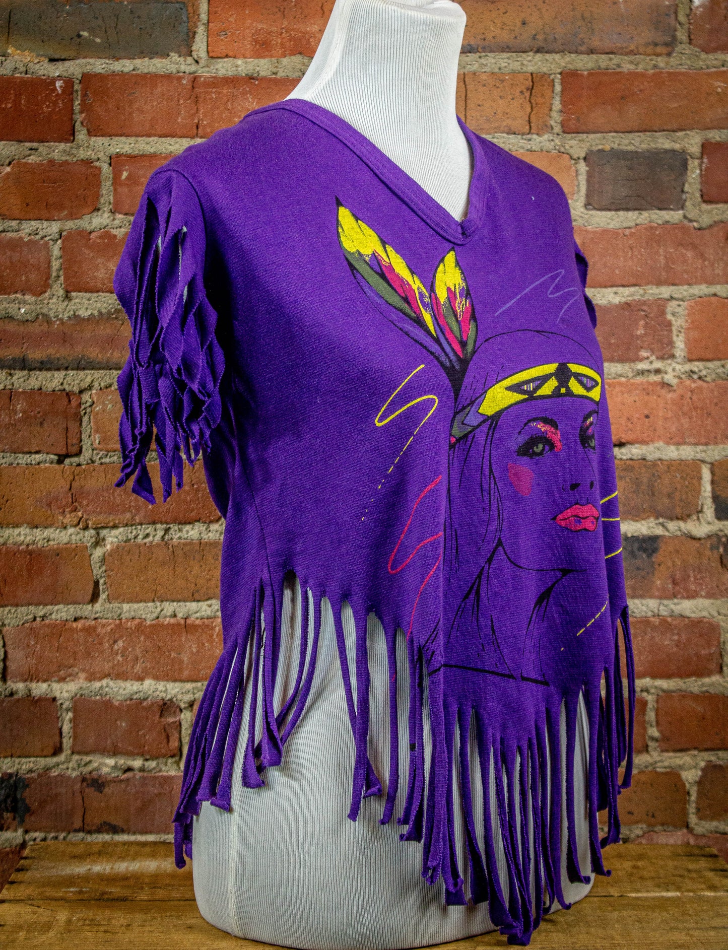 Vintage 80s Purple Pocahontas Fringe Top Small