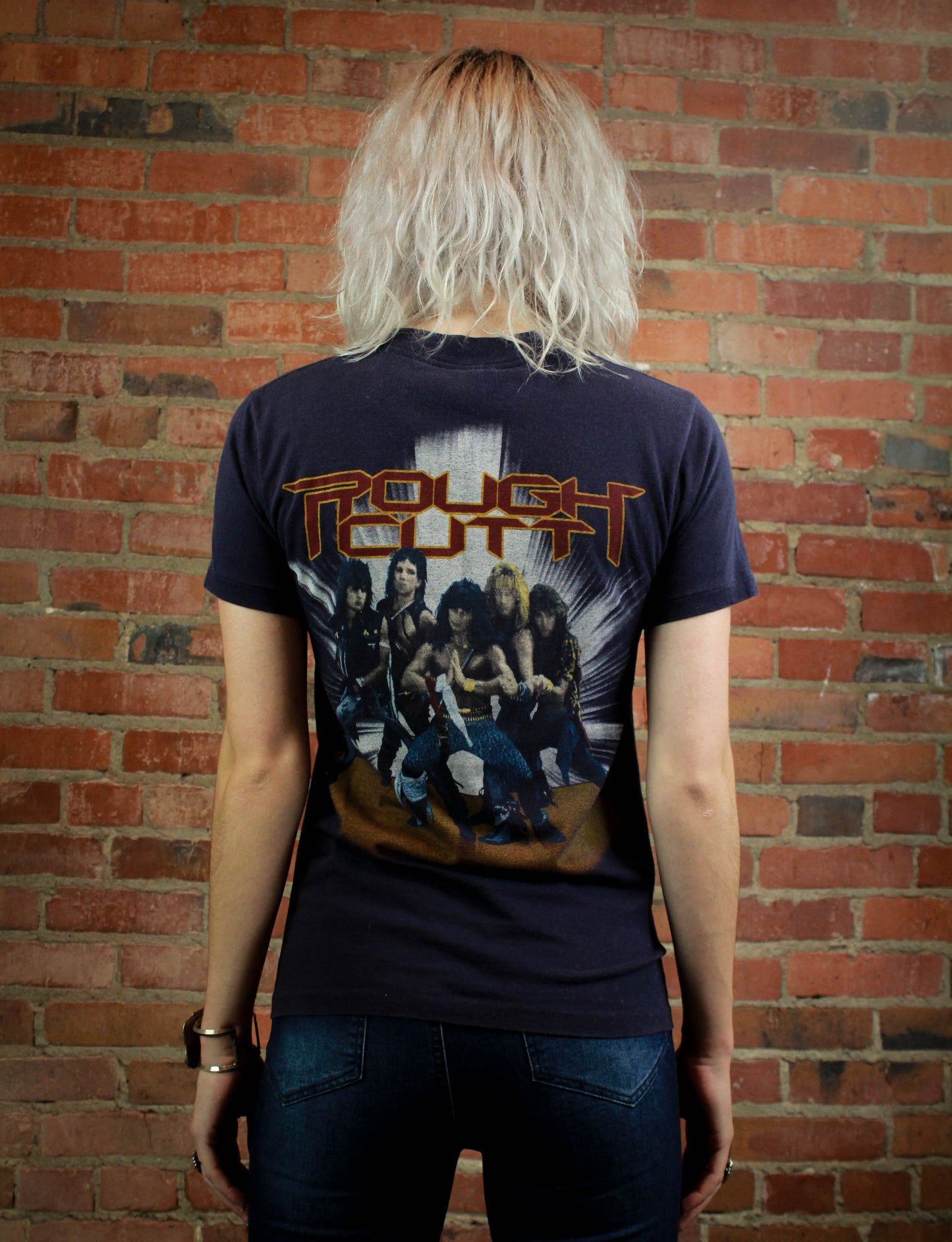 Vintage 1984 Rough Cutt Concert T Shirt Spider Web Blue Unisex Small