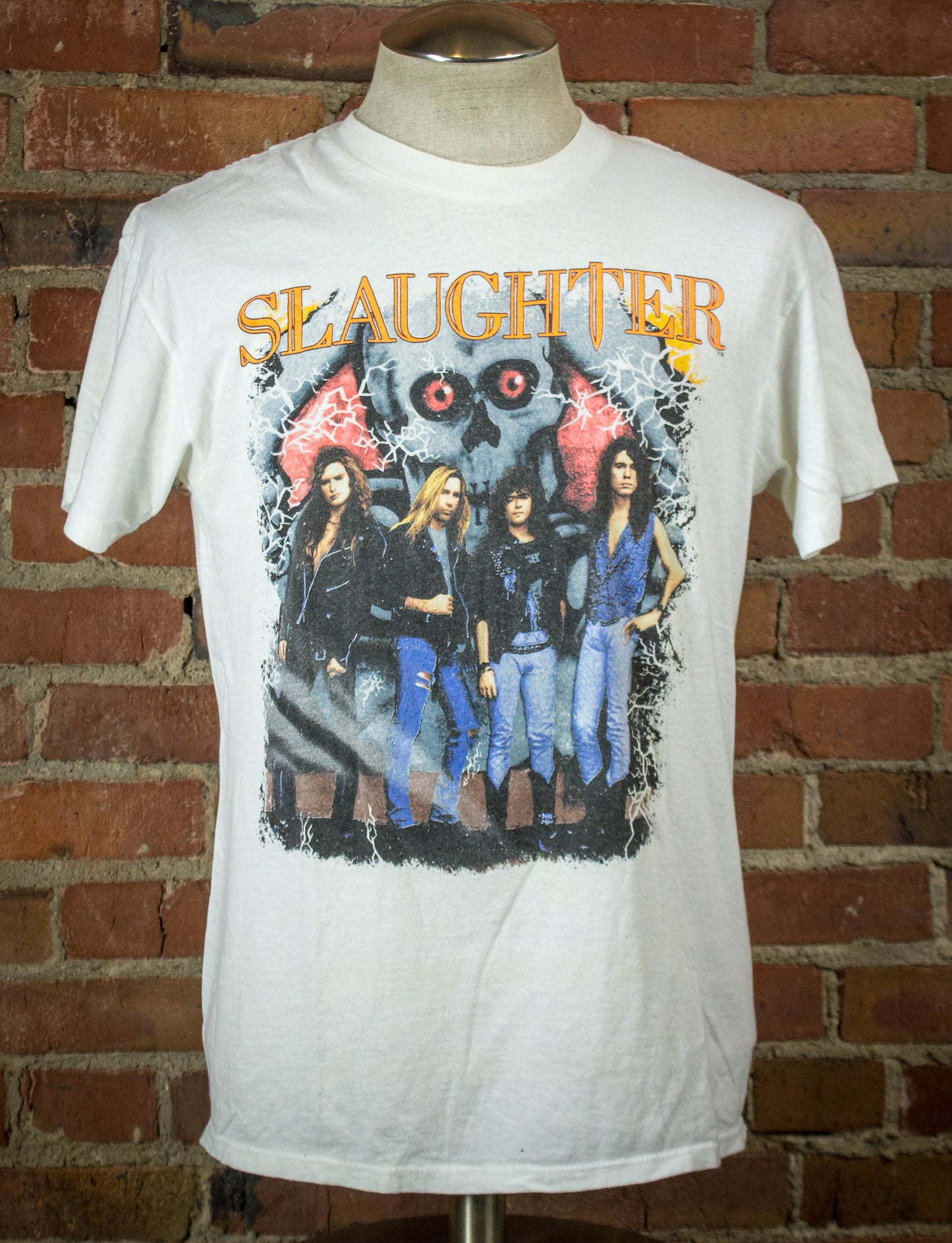 Vintage 1990 Slaughter Stick It To Ya Halloween White Concert T Shirt Unisex Large