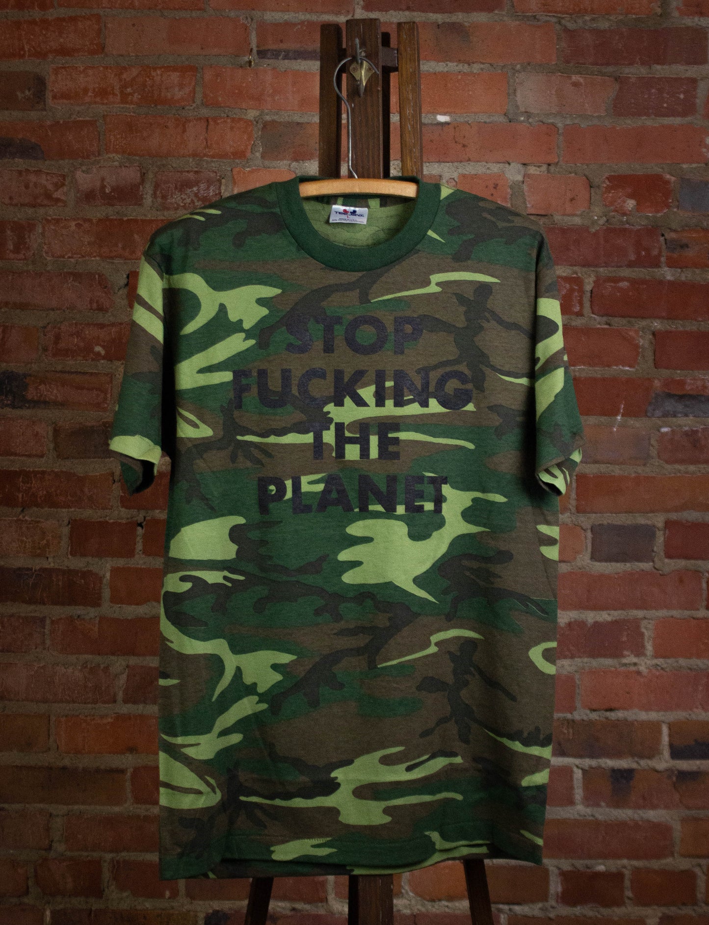 Stop Fucking The Planet T Shirt Camo Large