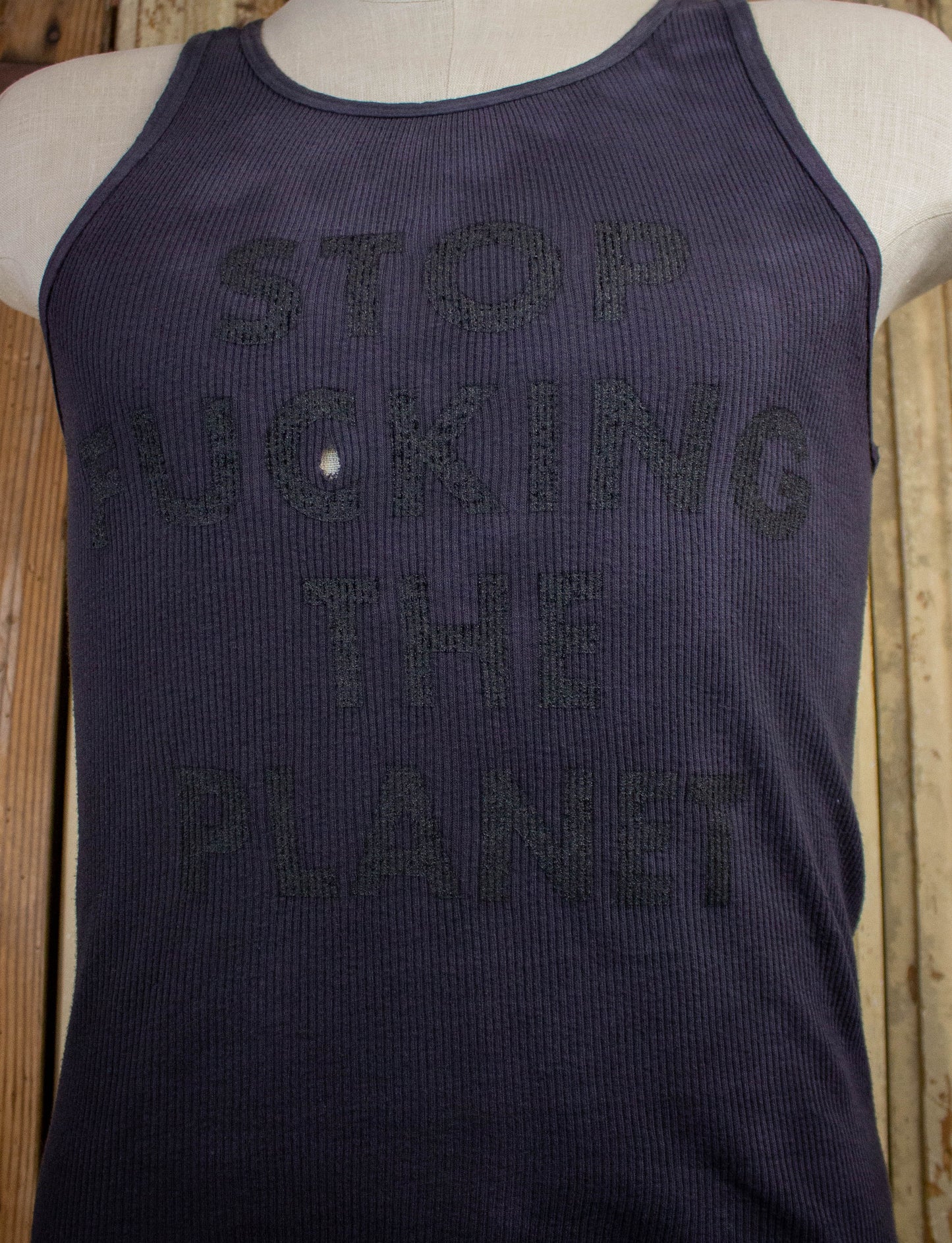 Stop Fucking The Planet Tank Top Black Medium-Large