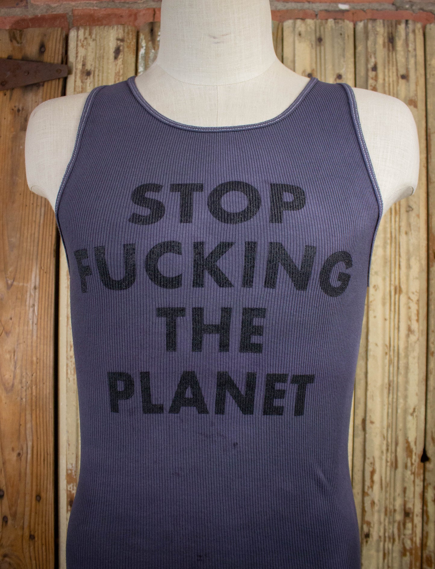 Stop Fucking The Planet Tank Top Gray Medium-Large