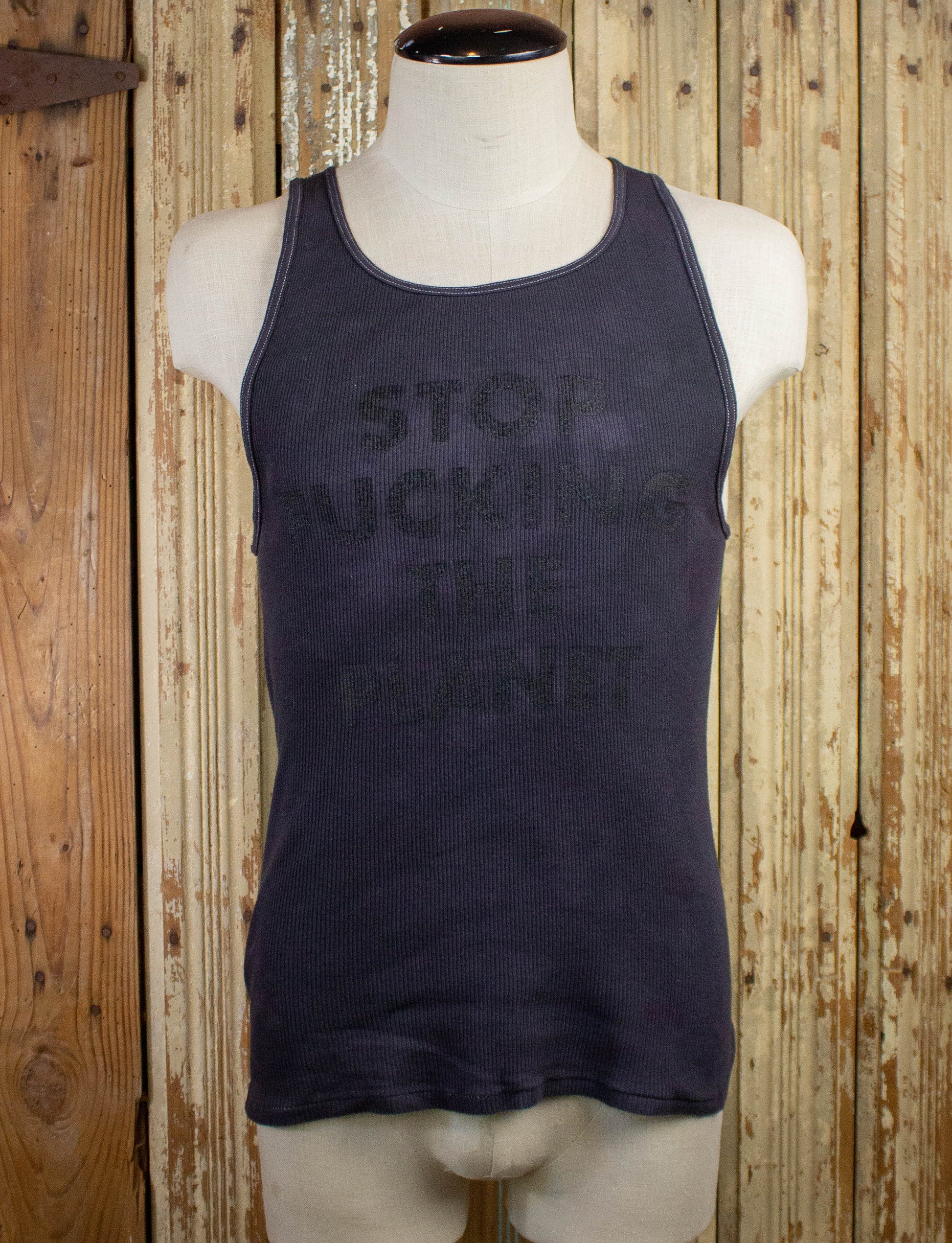 Stop Fucking The Planet Tank Top Black Medium-Large