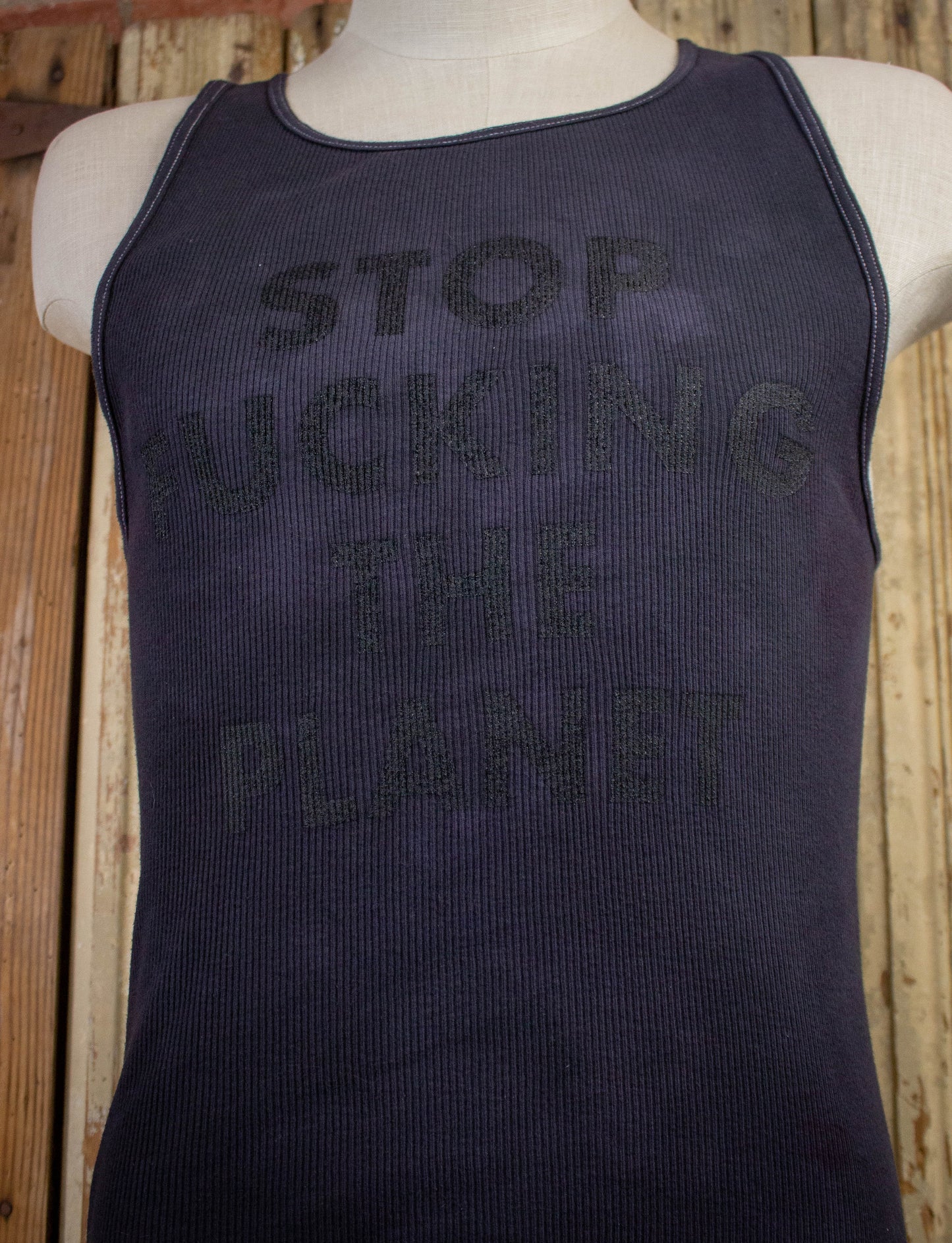 Stop Fucking The Planet Tank Top Black Medium-Large