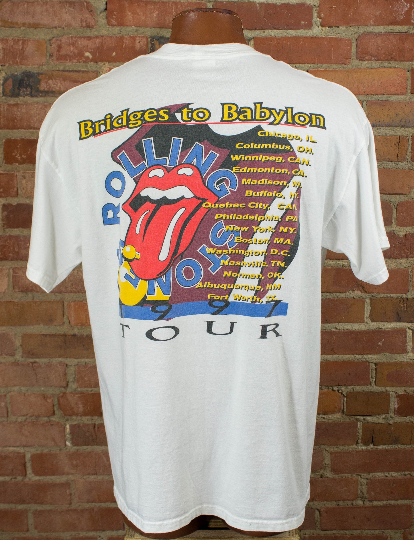 Vintage The Rolling Stones 1997 Bridges to Babylon Lion Logo and Band Members White Concert T Shirt Unisex XL