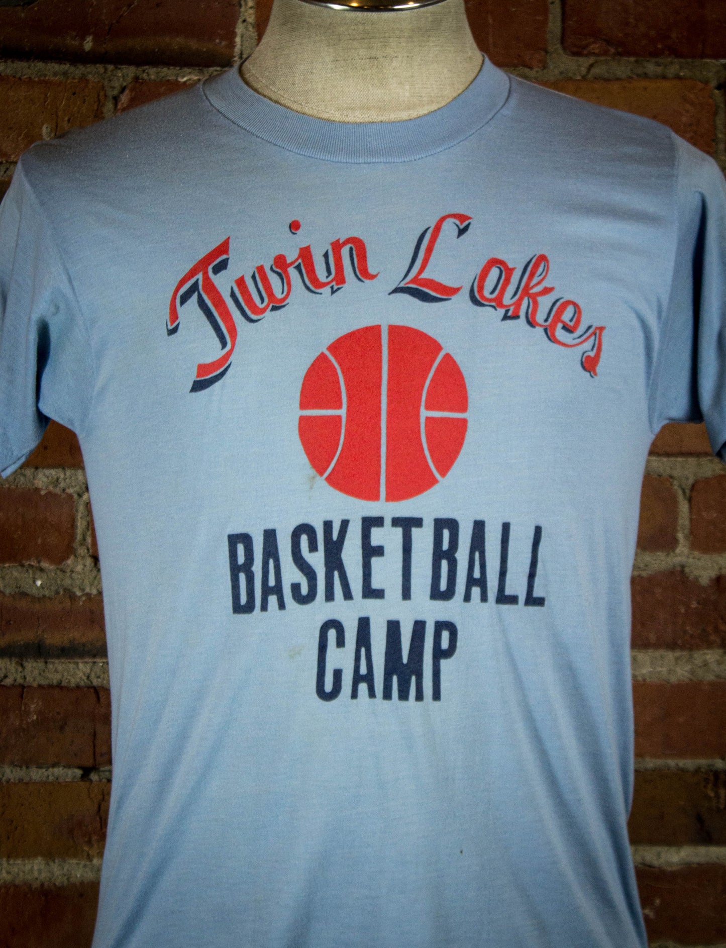 Vintage 80s Twin Lakes Basketball Camp Sky Blue Graphic T Shirt Medium