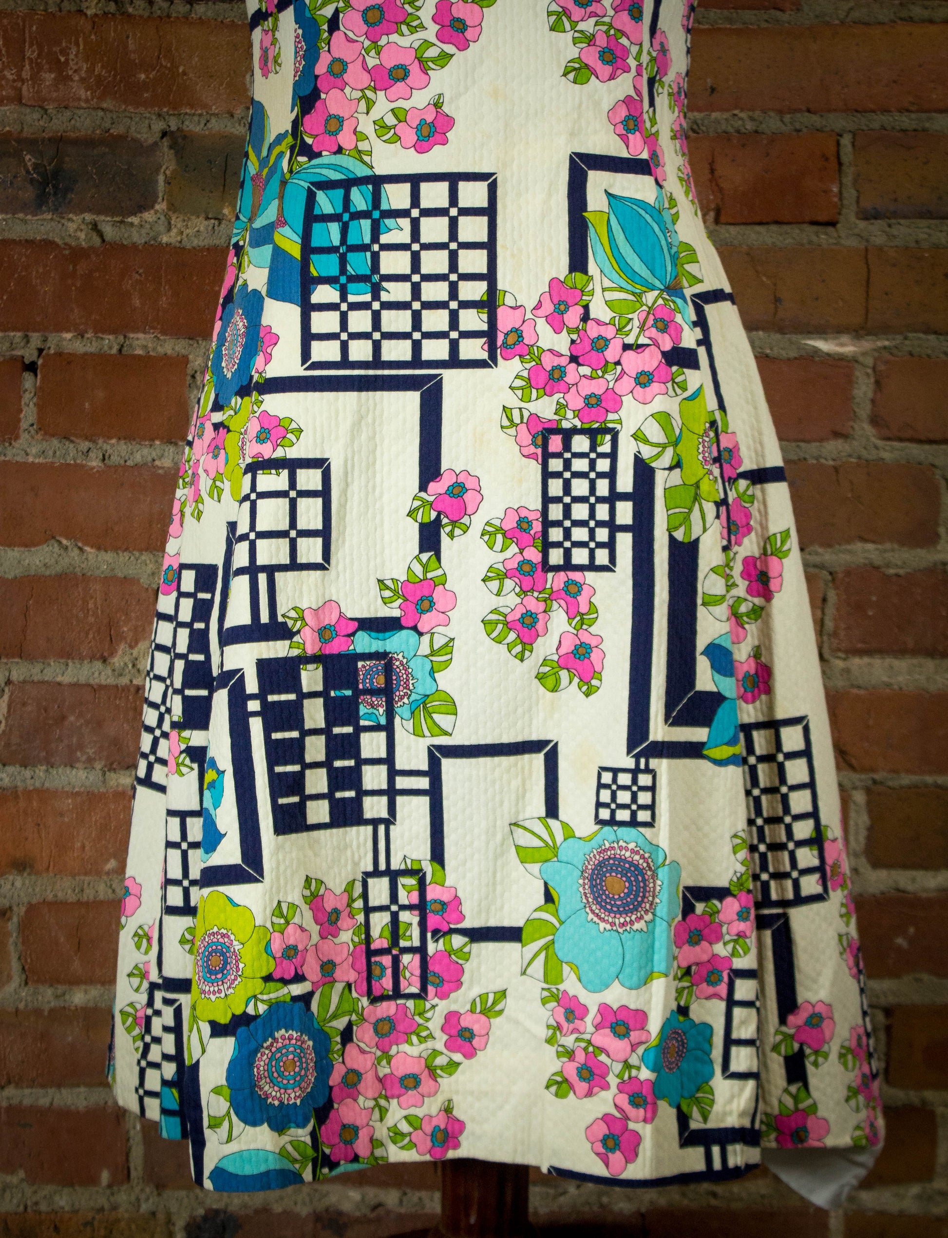 Vintage 60s Flower Geometric Sleeveless Dress Small