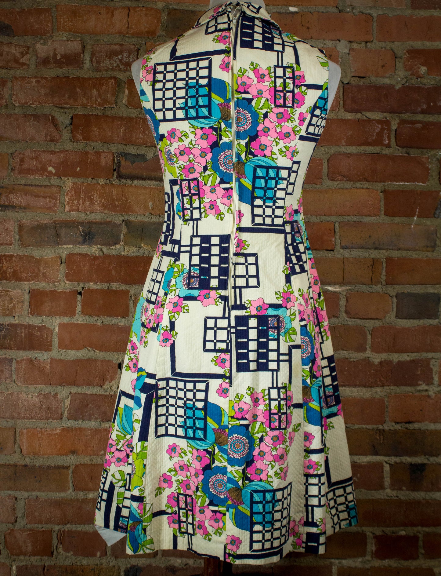 Vintage 60s Flower Geometric Sleeveless Dress Small